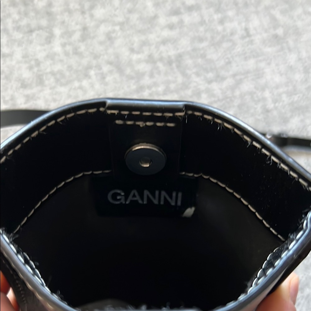 GANNI Black Recycled Leather Phone Bag with Crossbody Strap - Picture 4 of 15